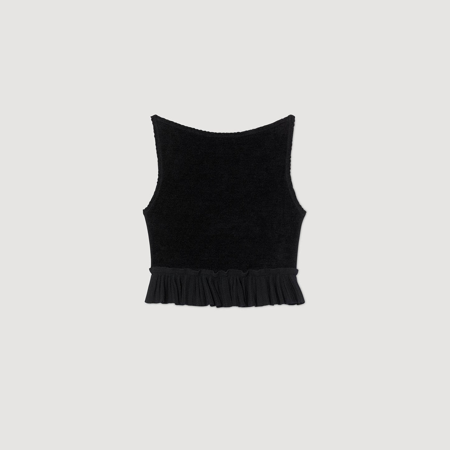 Oreon Ruffled Knit Crop Top Black