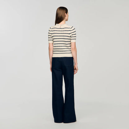 Madie Striped Jumper With Pearl Collar Ecru