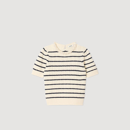 Madie Striped Jumper With Pearl Collar Ecru