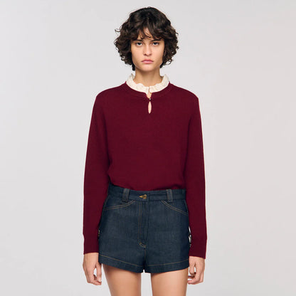 Amaris Ruffled-Neck Jumper Bordeaux