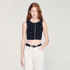 Lilia Jewelled Embroidered Knit Crop Top Black