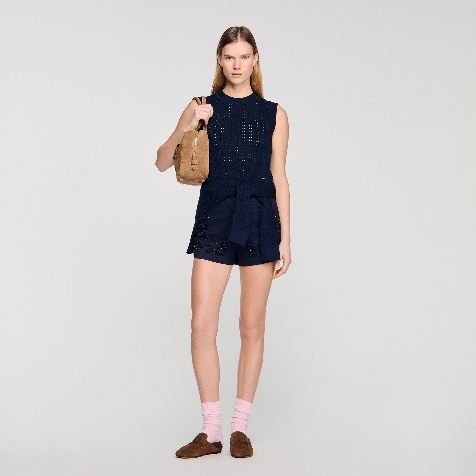 Fidele Textured Cropped Knit Jumper Navy Blue