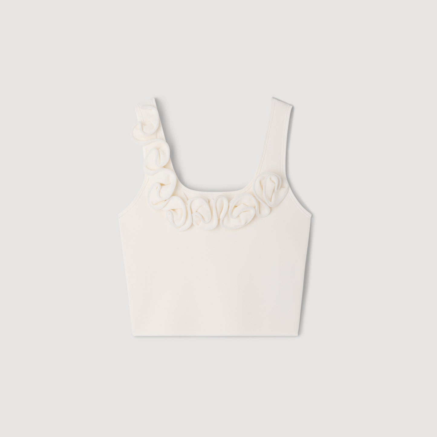 Calice Floral Knit Crop Top White