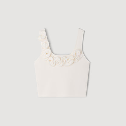 Calice Floral Knit Crop Top White