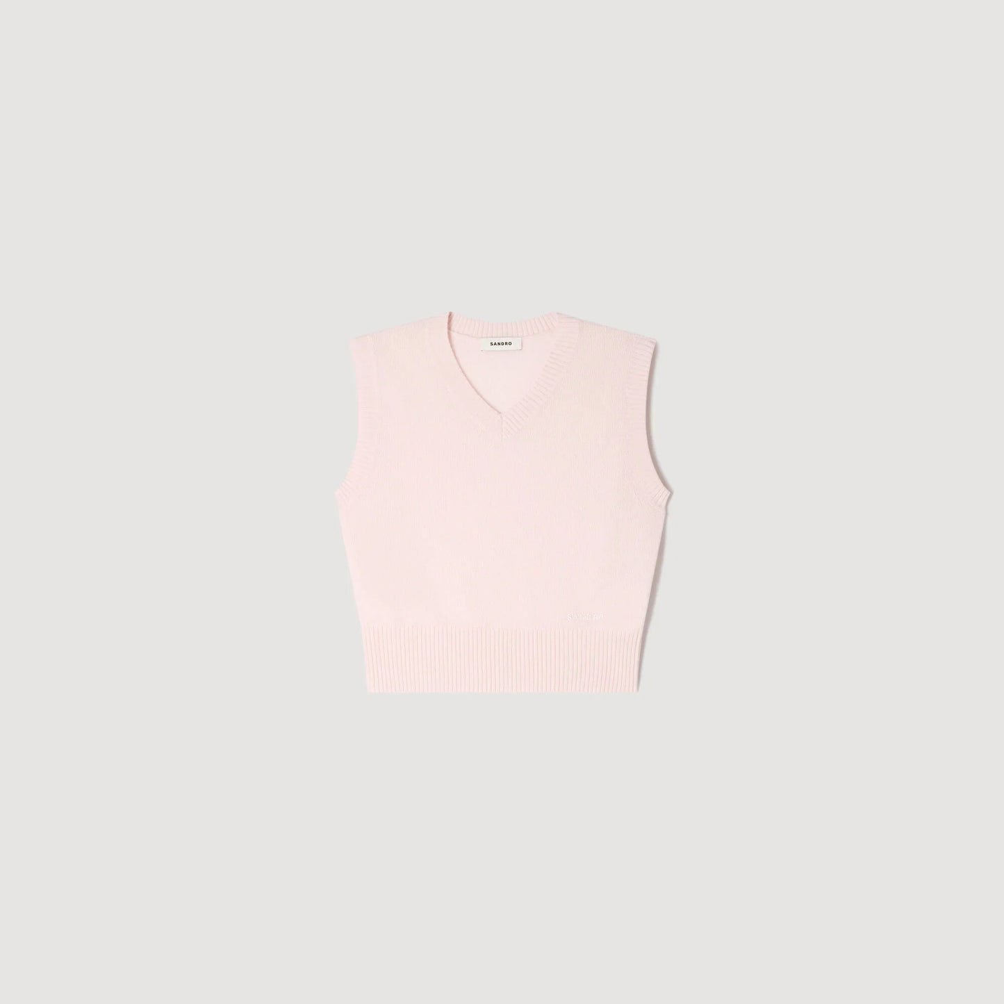 Calliste Embroidered Short Wool Cashmere Top Light Pink