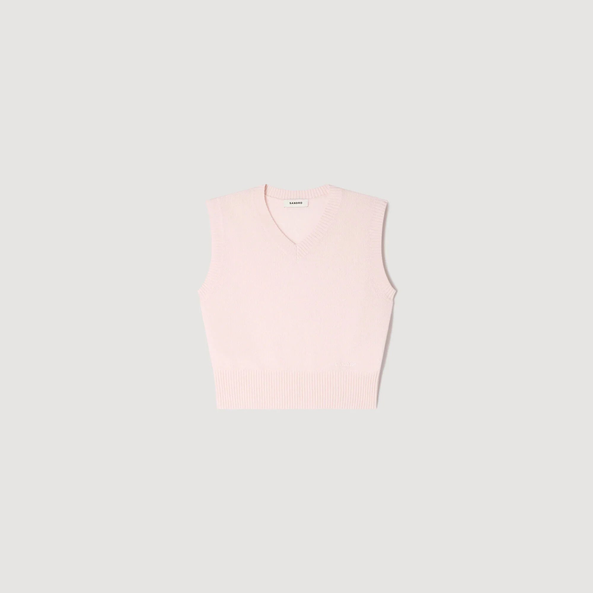 Calliste Embroidered Short Wool Cashmere Top Light Pink