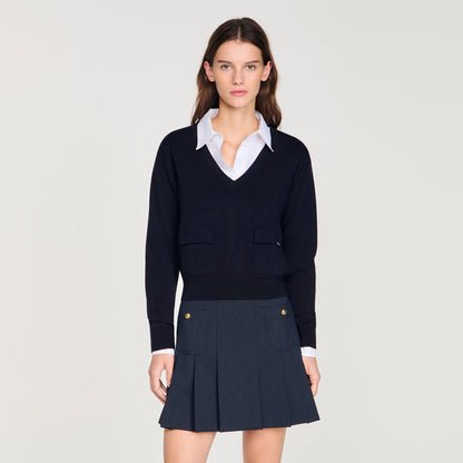 Malroy V-Neck Wool Jumper Navy Blue