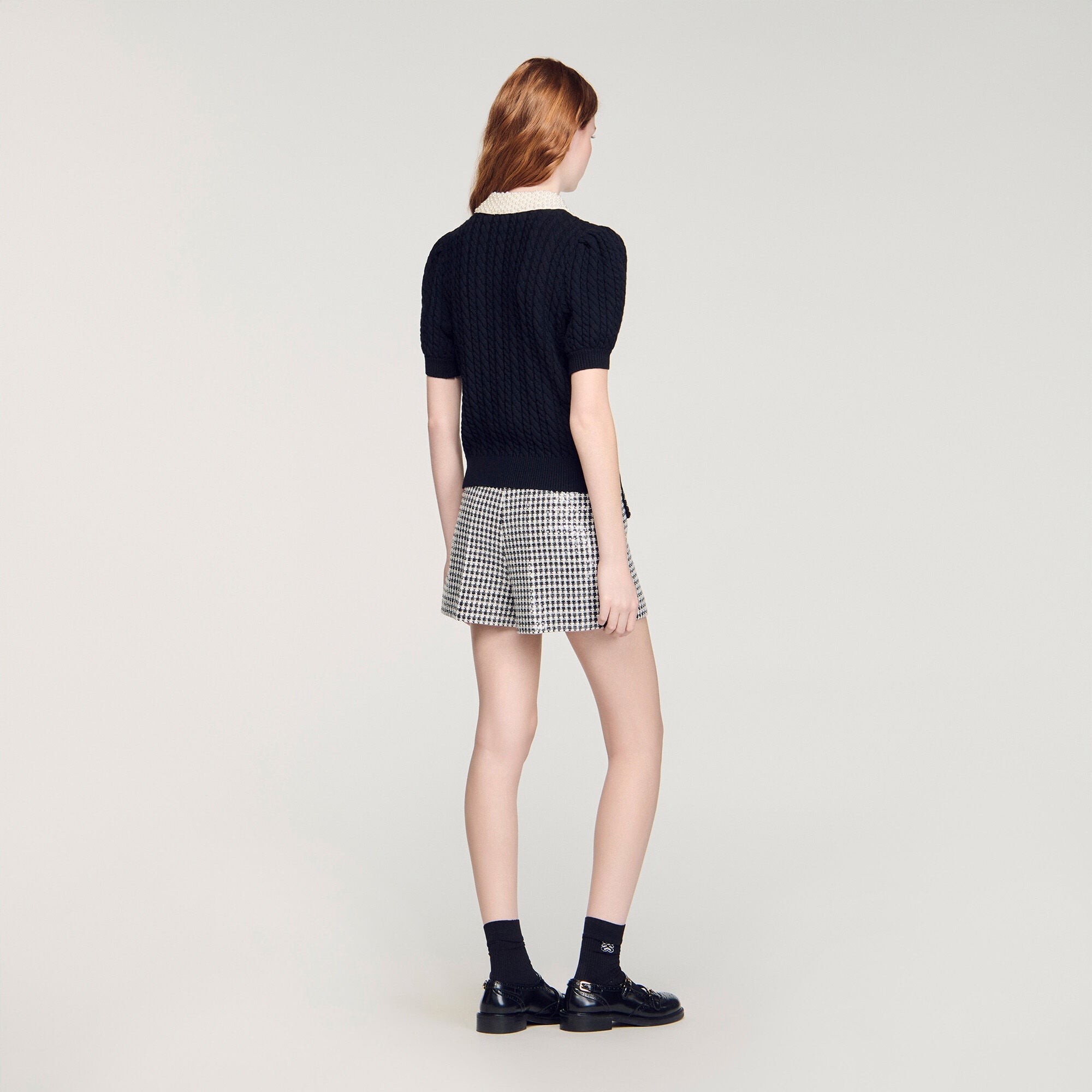 Madine Pearl Collar Cable Knit Jumper Black