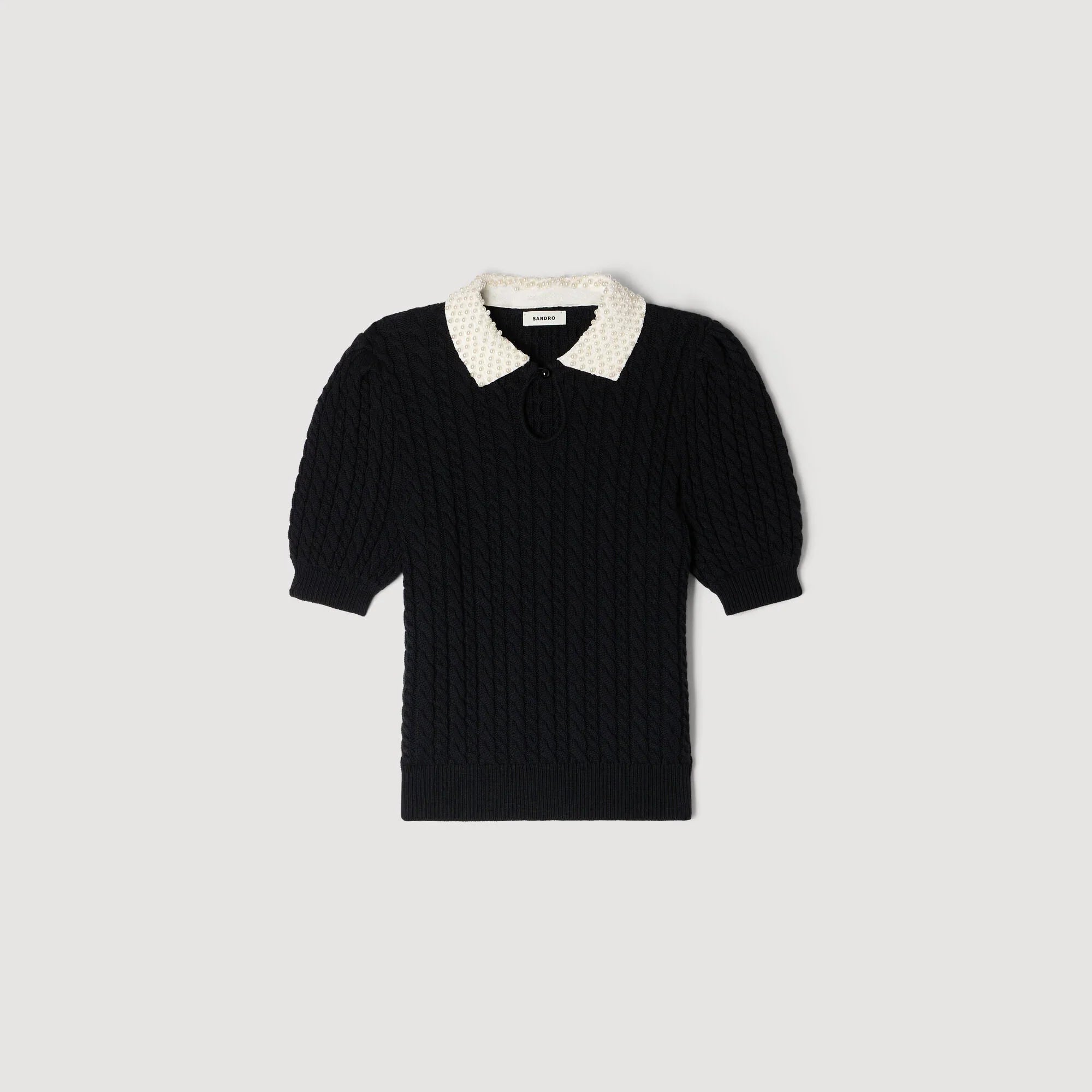 Madine Pearl Collar Cable Knit Jumper Black