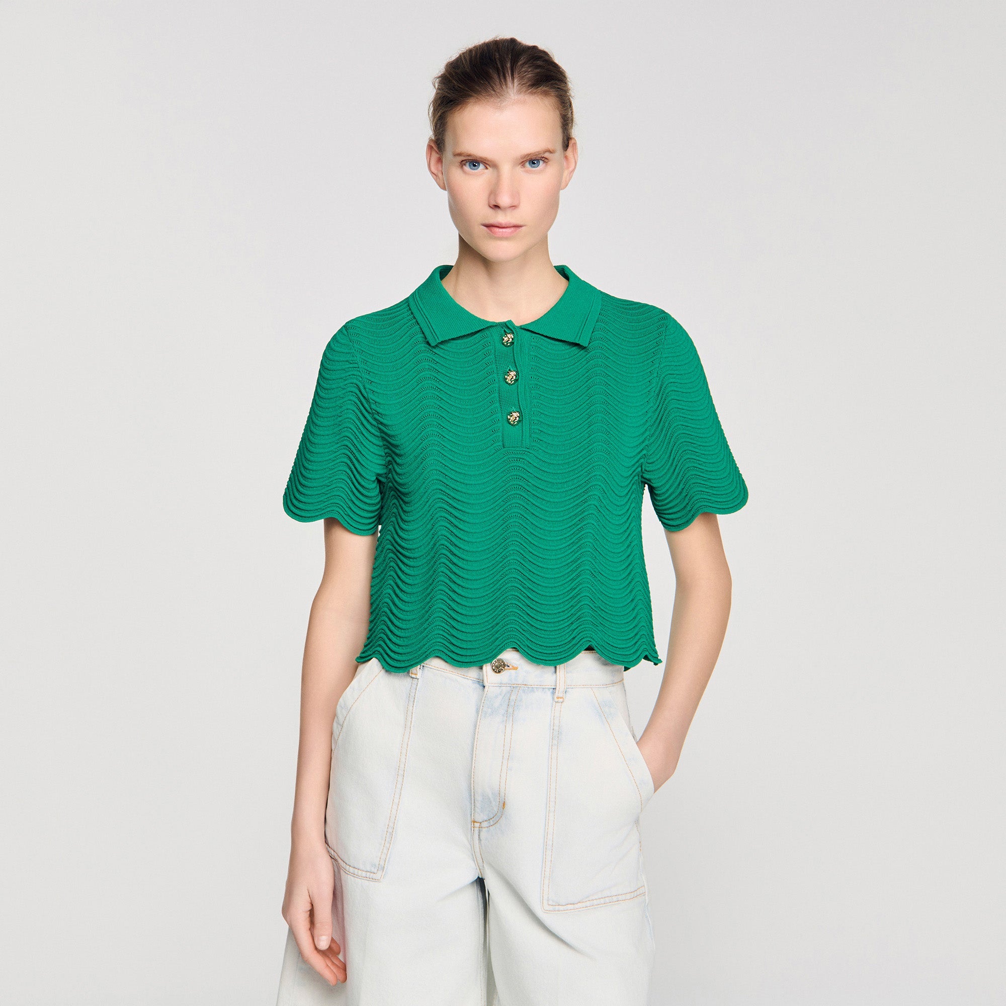 Campea Cropped Decorative Knit Jumper EMEURAUDE GREEN