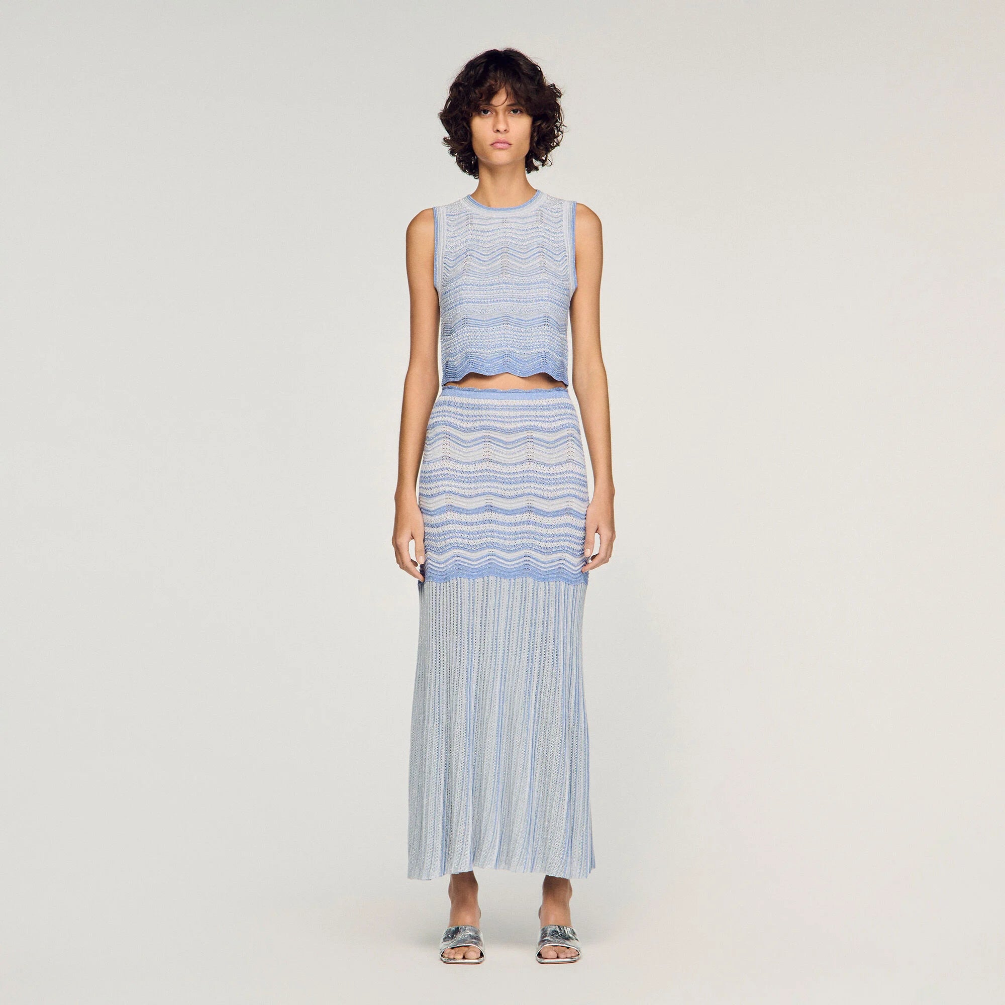 Davi Decorative Knit Crop Top Sky Blue