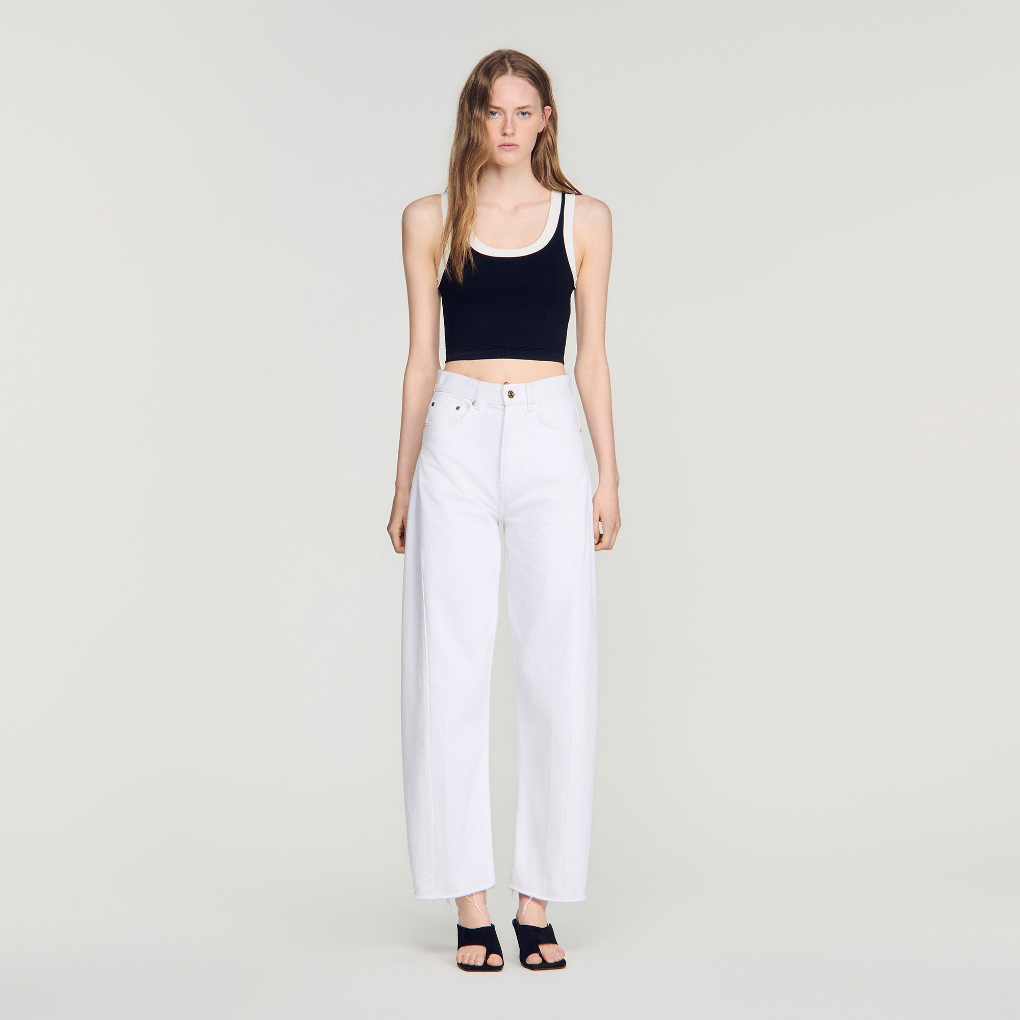 Villa Two-Tone Cropped Knit Top Black