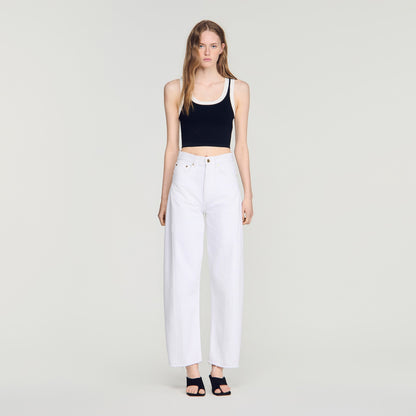 Villa Two-Tone Cropped Knit Top Black