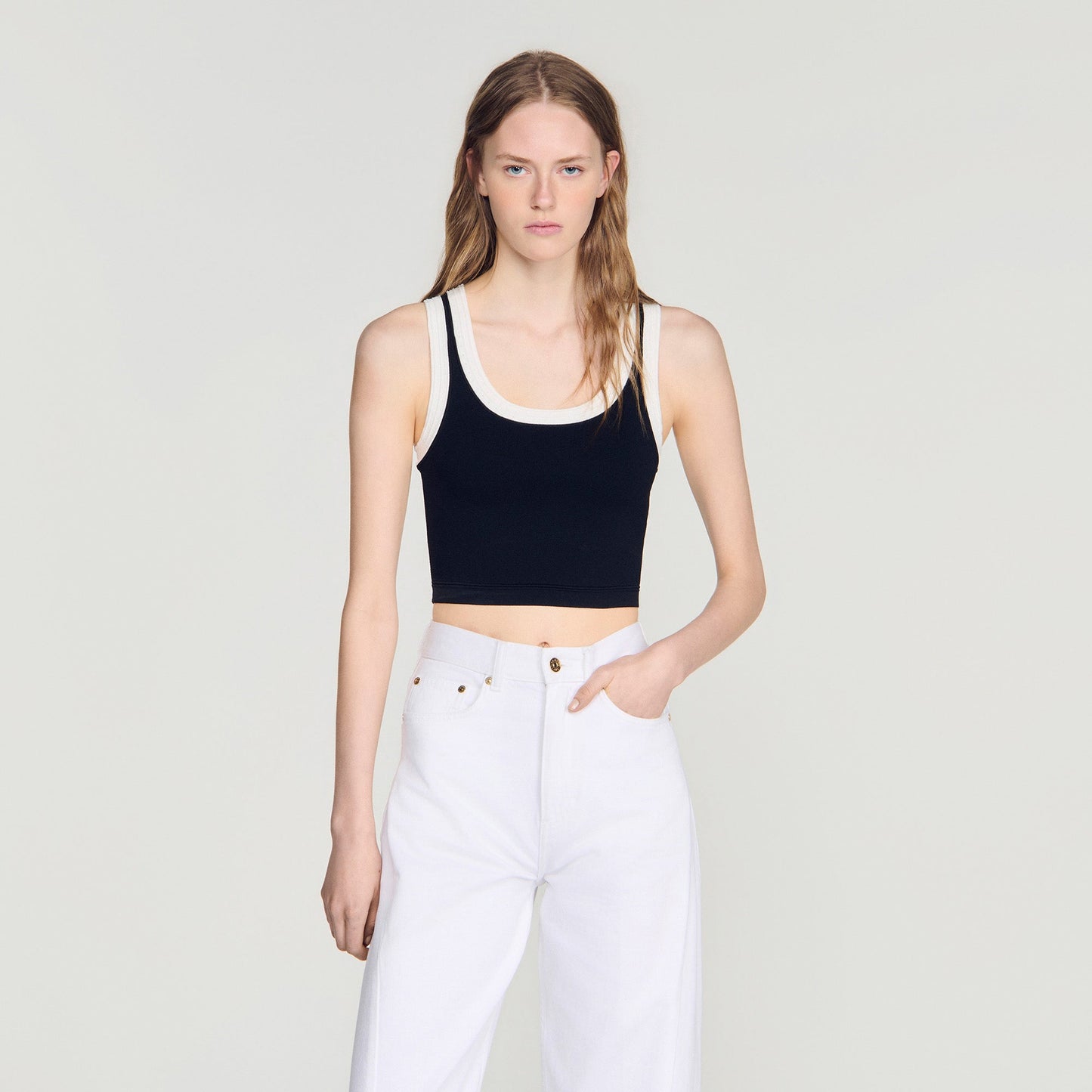 Villa Two-Tone Cropped Knit Top Black