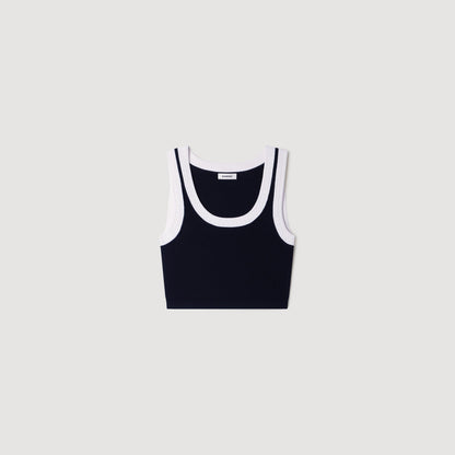Villa Two-Tone Cropped Knit Top Black