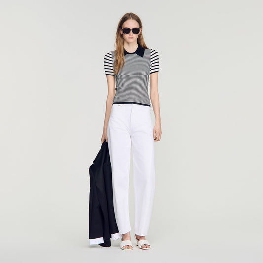 Ludo Striped Polo-Style Jumper Black / Ecru