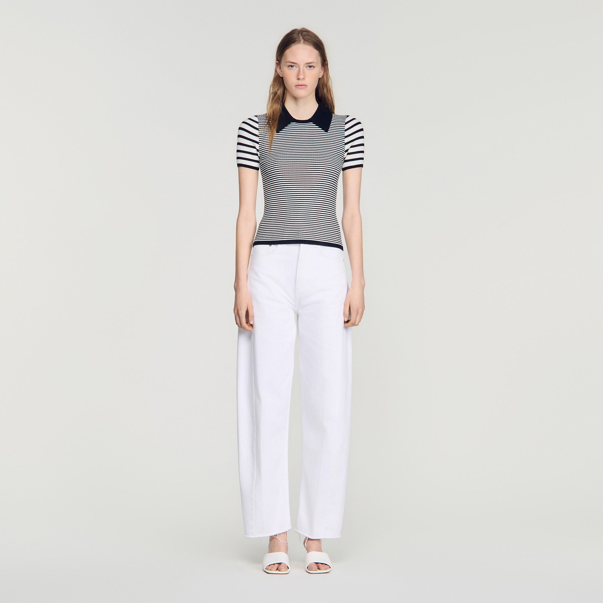 Ludo Striped Polo-Style Jumper Black / Ecru
