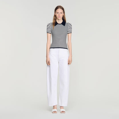 Ludo Striped Polo-Style Jumper Black / Ecru