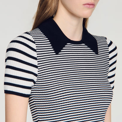 Ludo Striped Polo-Style Jumper Black / Ecru