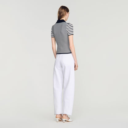 Ludo Striped Polo-Style Jumper Black / Ecru