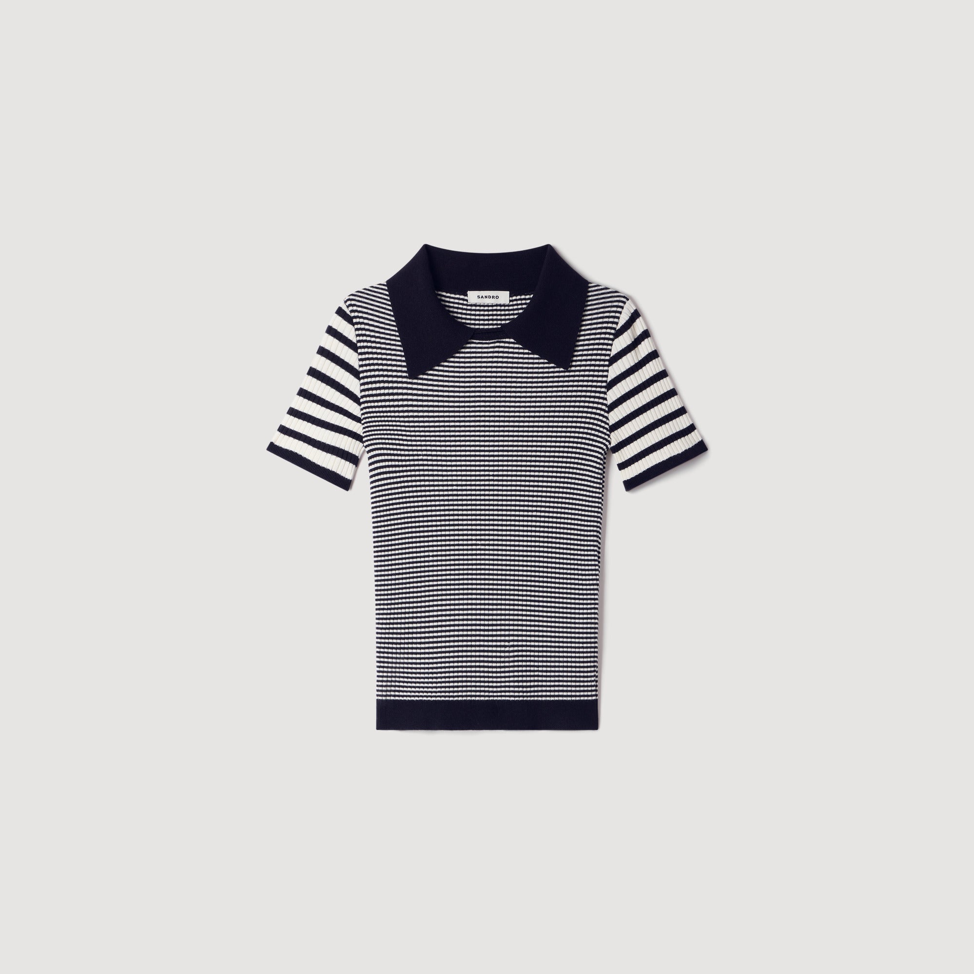 Ludo Striped Polo-Style Jumper Black / Ecru