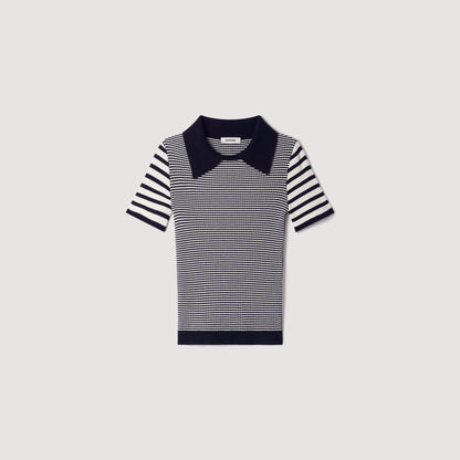 Ludo Striped Polo-Style Jumper Black / Ecru