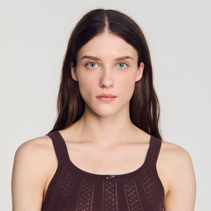 Aloe Pointelle knit vest top with bow Brown