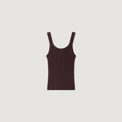 Aloe Pointelle knit vest top with bow Brown