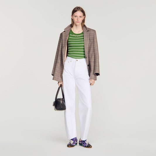 Ona Striped vest top with tassels Green / Ecru