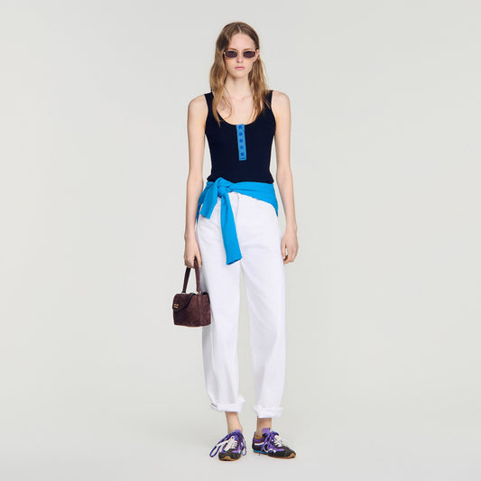 Emil Contrast button vest top Navy Blue