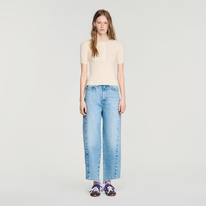 Calypsea Jumper With Ribbed Button Placket Ecru