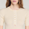 Calypsea Jumper With Ribbed Button Placket Ecru