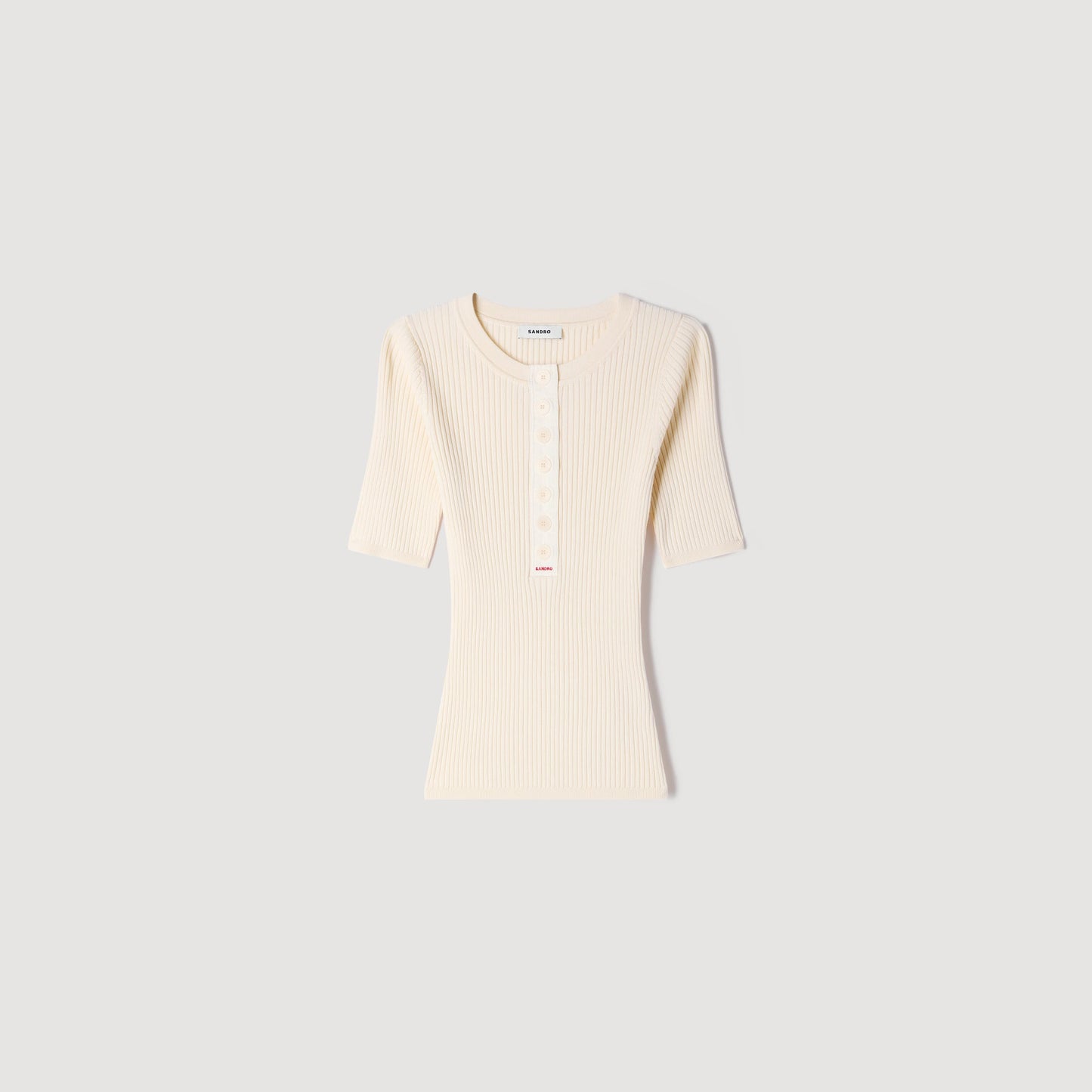 Calypsea Jumper With Ribbed Button Placket Ecru