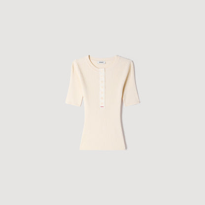 Calypsea Jumper With Ribbed Button Placket Ecru