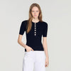 Calypsea Jumper With Ribbed Button Placket Black