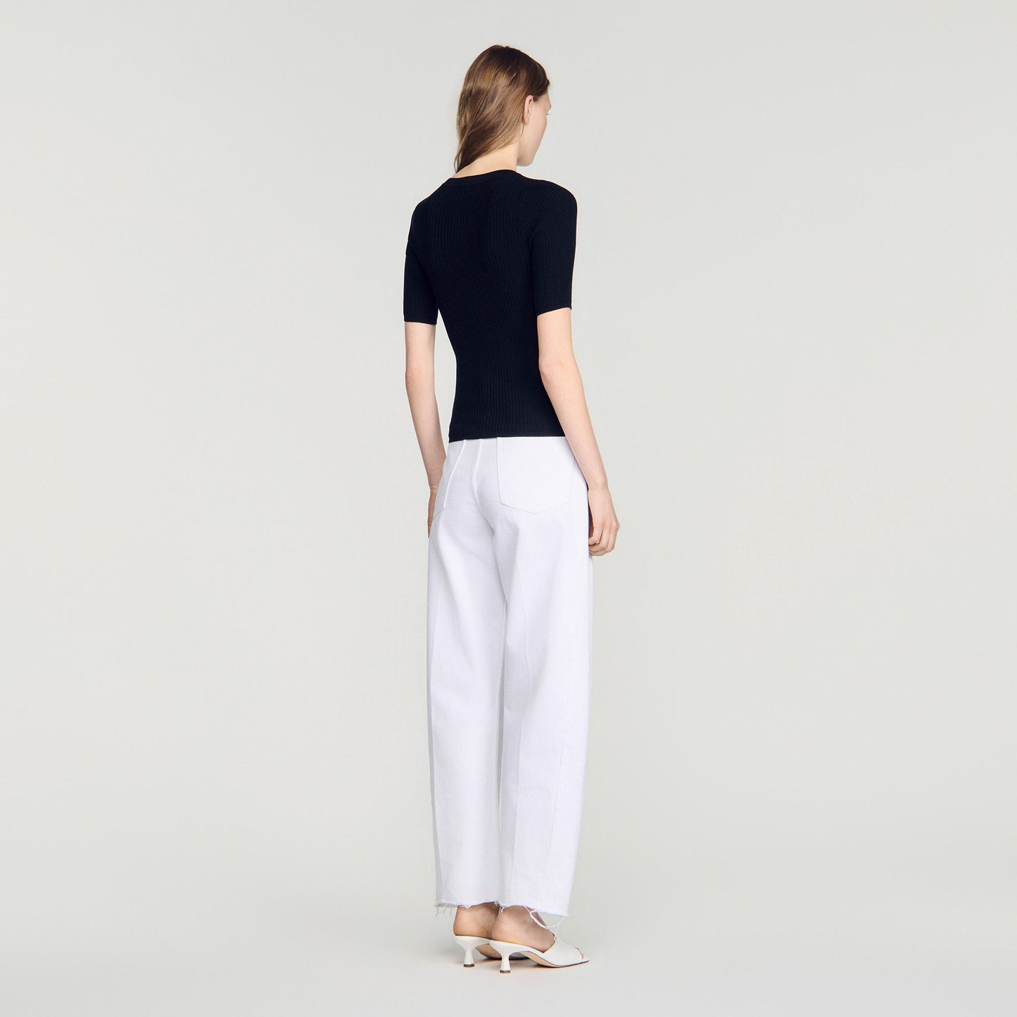 Calypsea Jumper With Ribbed Button Placket Black