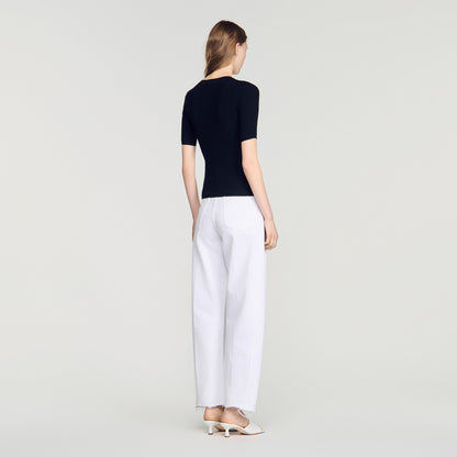 Calypsea Jumper With Ribbed Button Placket Black