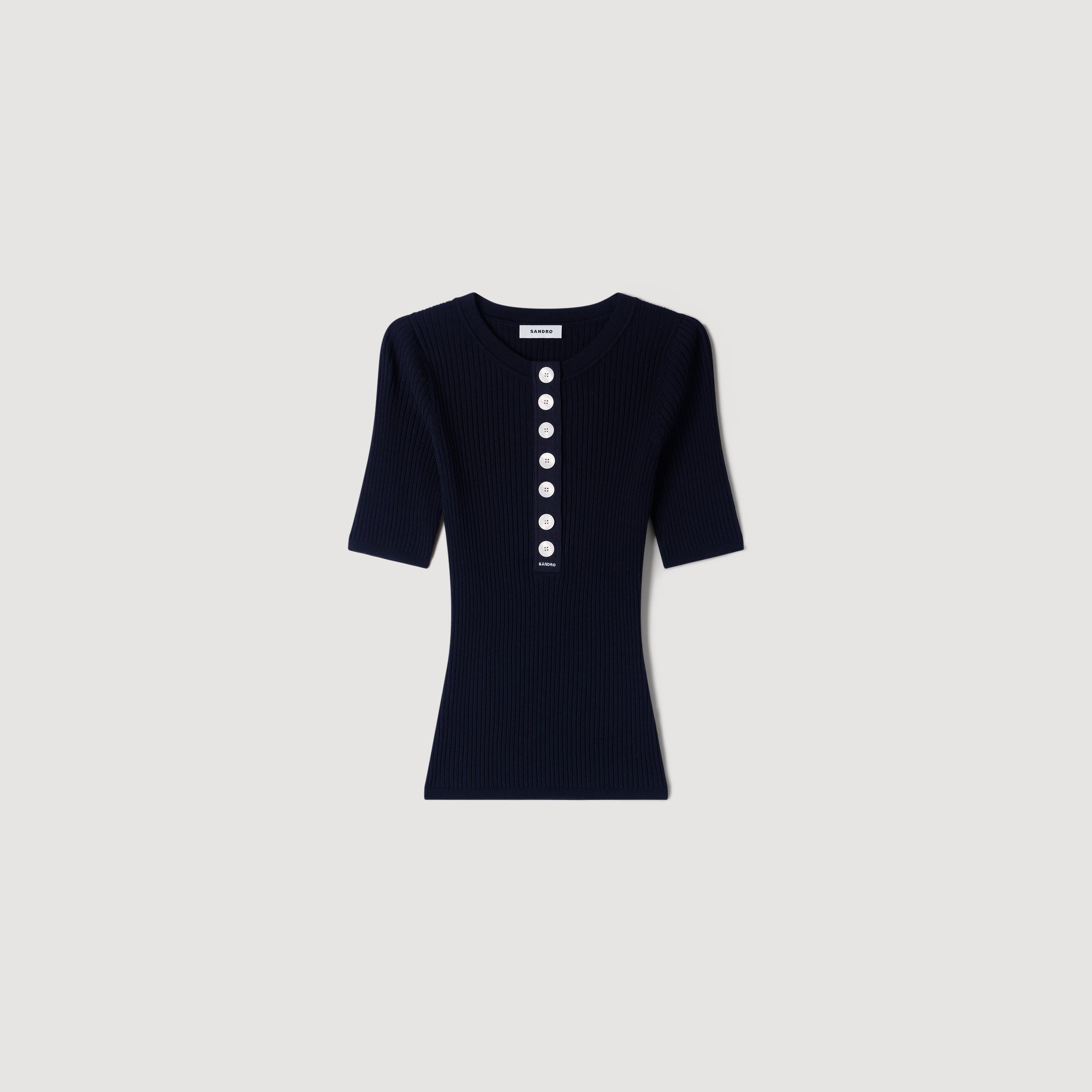 Calypsea Jumper With Ribbed Button Placket Black