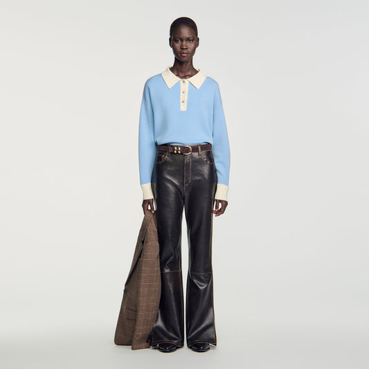 Megan Two-tone wool polo jumper Sky Blue