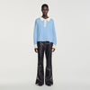 Megan Two-tone wool polo jumper Sky Blue