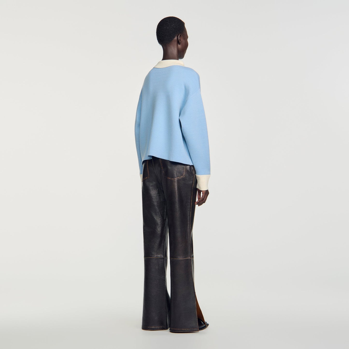 Megan Two-tone wool polo jumper Sky Blue