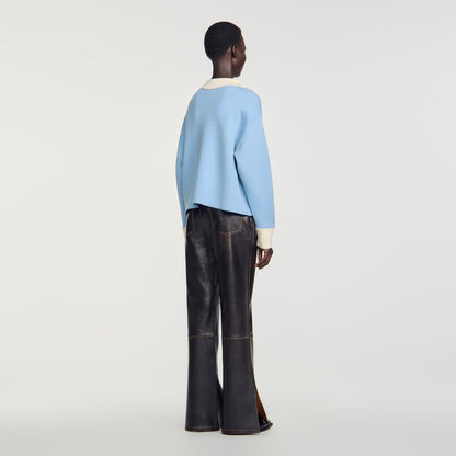 Megan Two-tone wool polo jumper Sky Blue