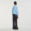 Megan Two-tone wool polo jumper Sky Blue