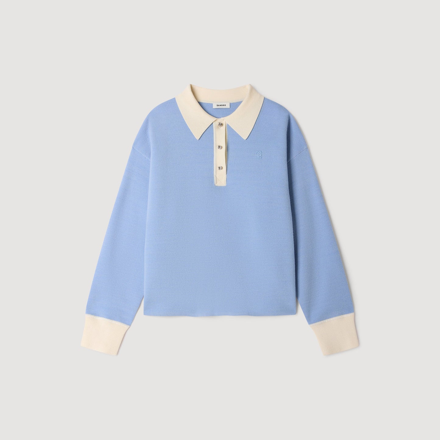 Megan Two-tone wool polo jumper Sky Blue