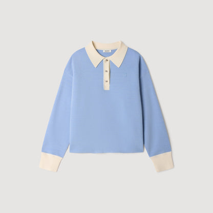 Megan Two-tone wool polo jumper Sky Blue