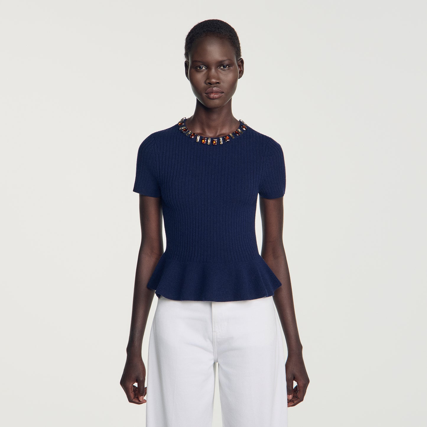 Jesse Ribbed wool and cashmere jumper Navy Blue