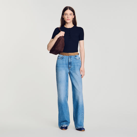 Ingrid Ribbed Short-Sleeved Jumper Navy Blue