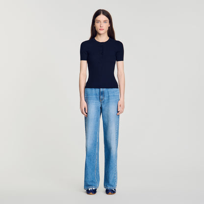 Ingrid Ribbed Short-Sleeved Jumper Navy Blue