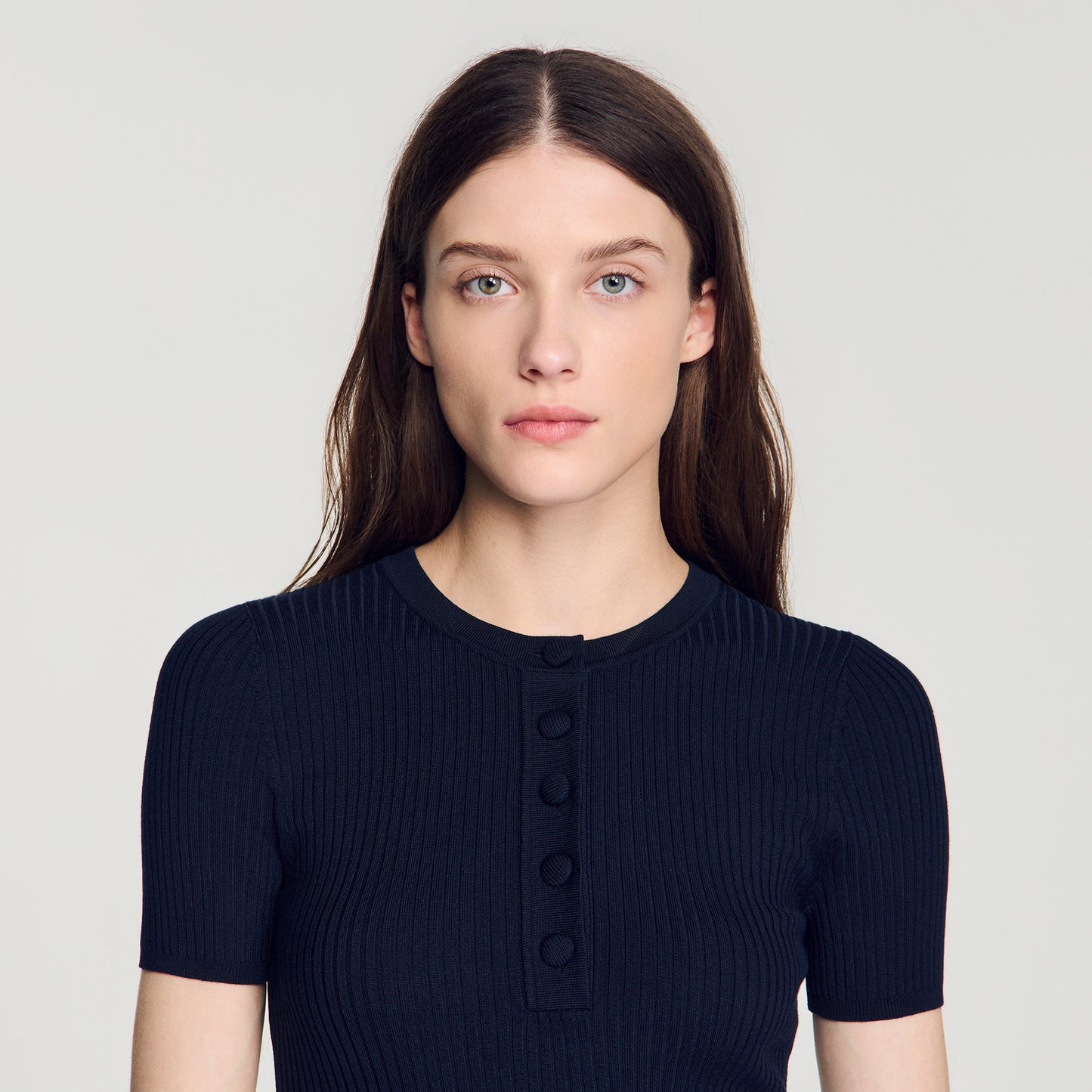 Ingrid Ribbed Short-Sleeved Jumper Navy Blue