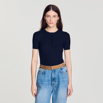 Ingrid Ribbed Short-Sleeved Jumper Navy Blue